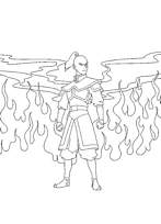 coloriage le prince zuko entoure de  flammes